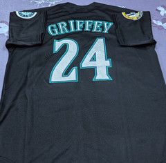 VINTAGE Ken Griffey Jr. #24 Mariners Throwback Black Sewn Stitched Jersey.