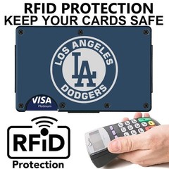 Los Angeles Dodgers Engraved Titanium Blue RFID Blocking Wallet w Clip D7