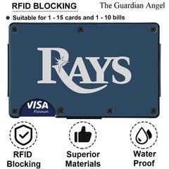 Tampa Bay Rays Engraved Titanium Blue RFID Blocking Wallet w Clip D7