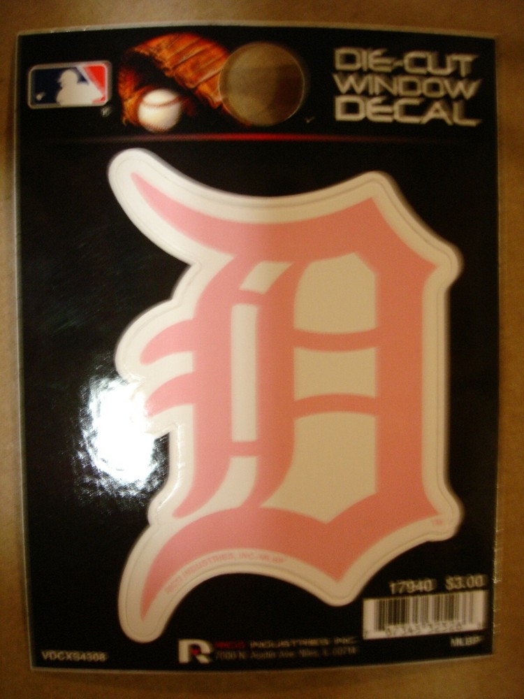 Detroit Tigers Die Cut Decal Pink w/ White Trim 1.5in x 2.5in Olde English D