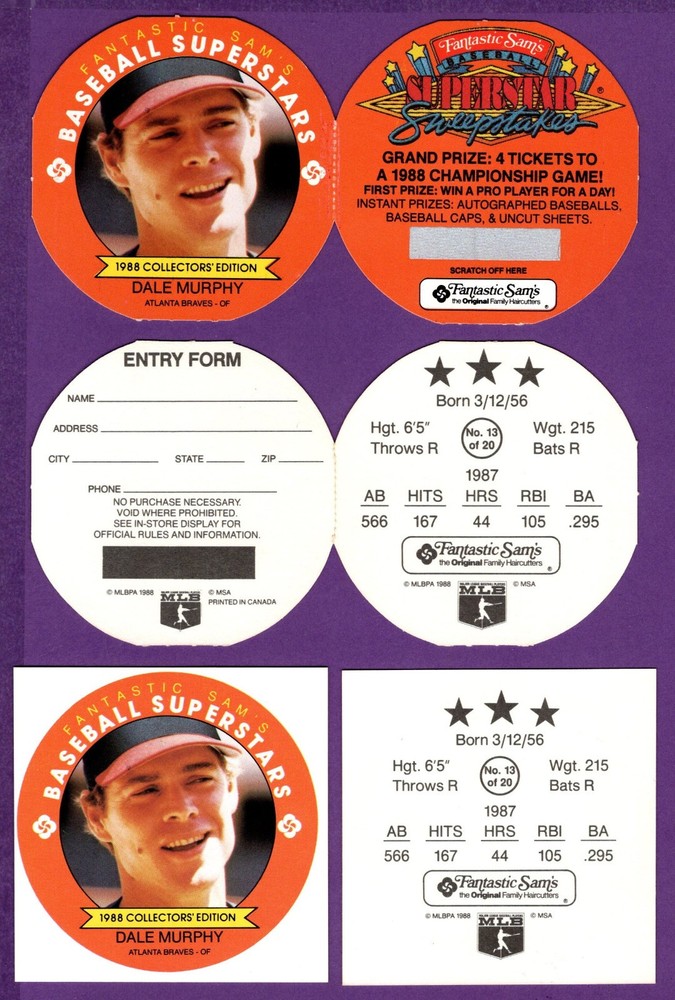 Dale Murphy Braves 1988 Fantastic Sam’s Complete Disc Panel & Square Cut #13
