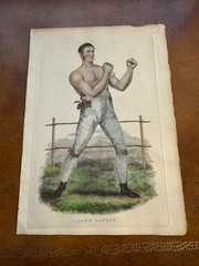1800s John Langan Engraved Boxing Print Bare Knuckle Pugilist Irish Boxer