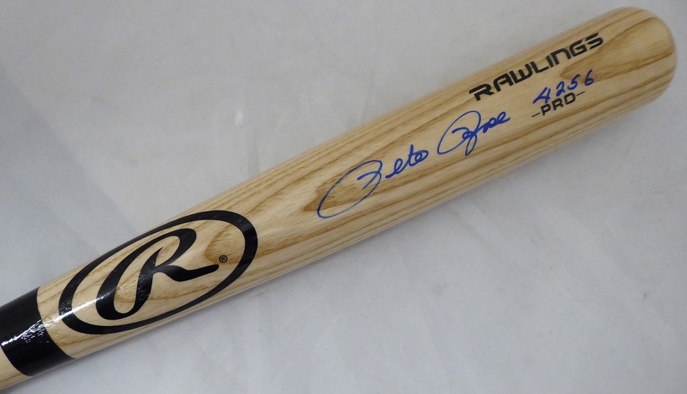 Pete Rose Signed Blonde Rawlings Bat Cincinnati Reds “4256” In Blue PR Holo