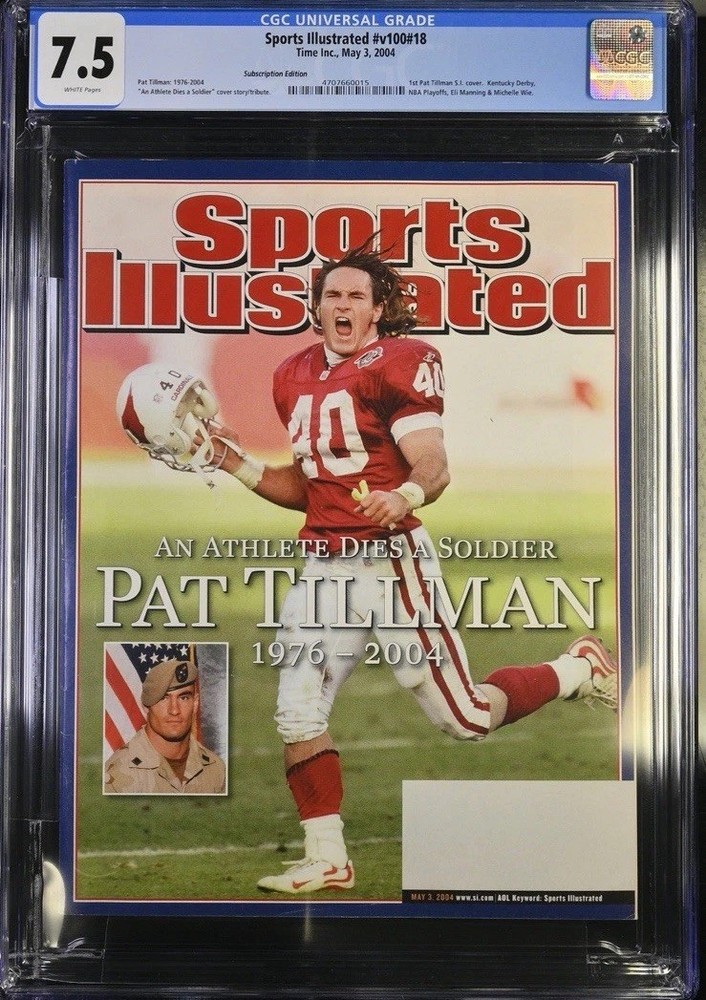 PAT TILLMAN ROOKIE RARE NEWSSTAND SPORTS ILLUSTRATED 2004 USA LEGEND CGC 7.5