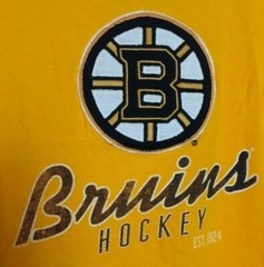 Boston Bruins NHL Hockey ’47 Brand Womens T-Shirt Top L SLIM * Yellow Scoop Neck