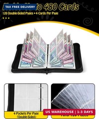 Trading Card Binder 4-Pocket Holds 480 Cards 120 Pages Side-Loading Card Album