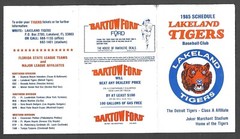 1985 LAKELAND TIGERS (Minors) Barton Ford Regular Season POCKET SCHEDULE VG