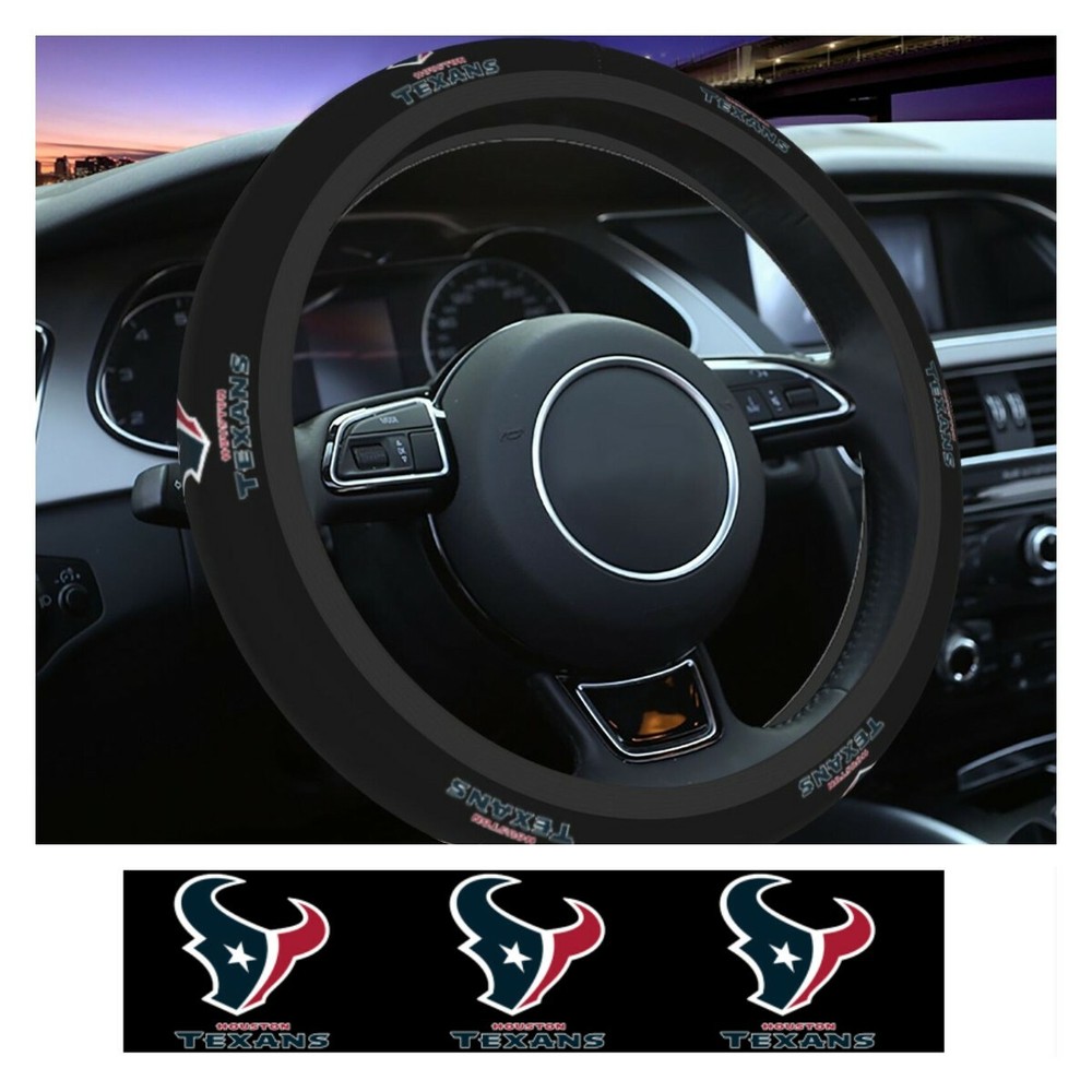 15in Houston Texans Car Steering Wheel Cover Anti-slip Elastic Decorative