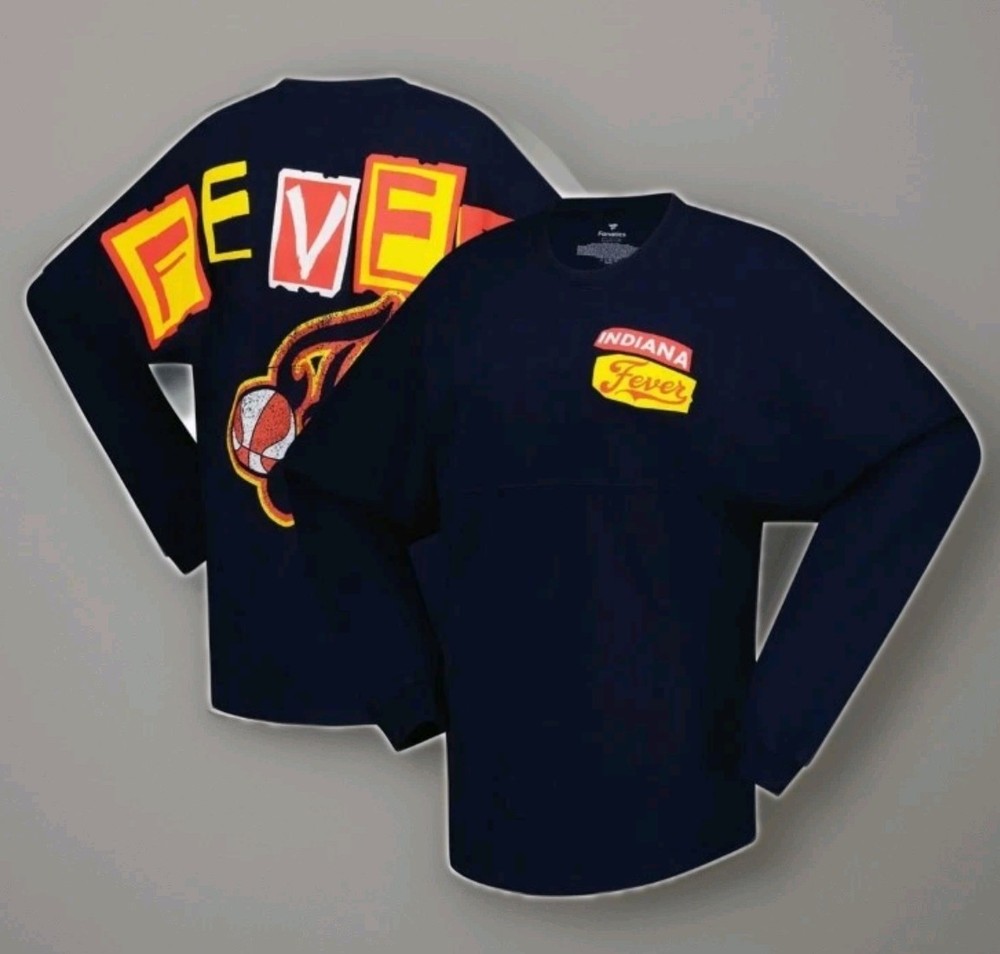 Indiana Fever Women’s Spirit Jersey Fanati Patches Oversized L/S T-Shirt Size XL