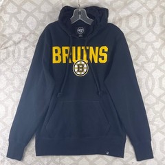 47 Brand Boston Bruins NHL Hoodie Mens Small Black Yellow Pullover Sweatshirt