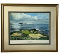 7th Hole Golf Pebble Beach Lithograph by Kenneth Reed Framed 12 3/4”X 10 3/4 “