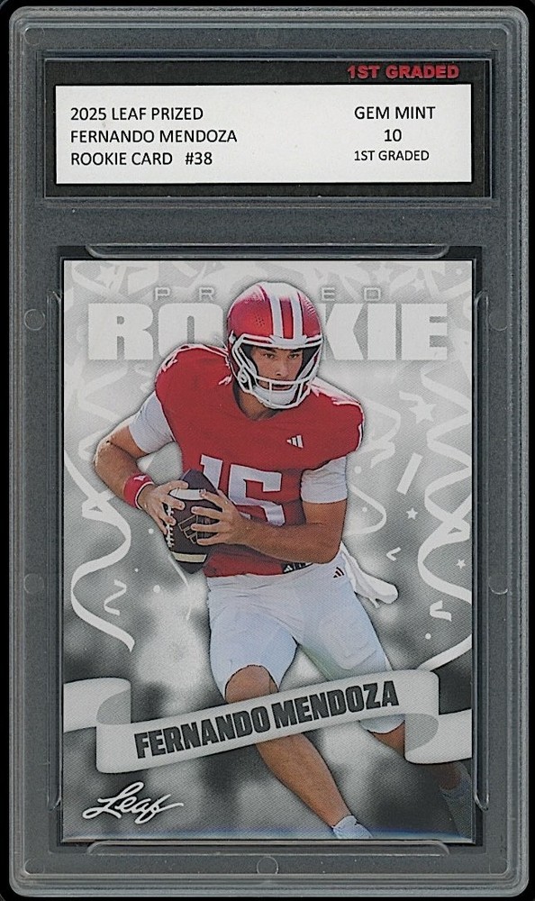 Fernando Mendoza 2025 Leaf Prized #38 Rookie Card Indiana Hoosiers 1st Graded 10