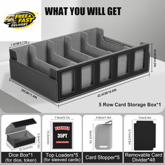 Trading Card Storage Box with Commander Display, 5-Row Deck Case with Removable