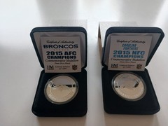 Highland Mint 2015 AFC & NFC Champs Silver Plated Coins Broncos & Panthers LIMIT