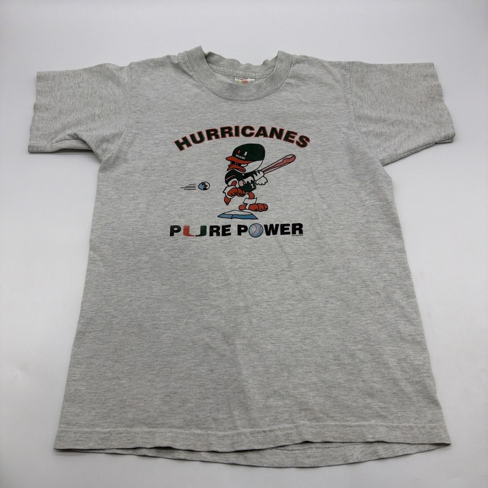 VTG Miami Hurricanes Pure Power 1998 T-shirt Boys 14Y Gray Single Stitch.#46193