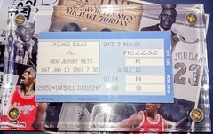 MICHAEL JORDAN authentic 1987 Game Ticket Bulls vs Nets enclosed in 0.5″ lucite