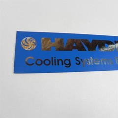 VINTAGE HAYDEN COOLING SYSTEMS BLUE AND CHROME STICKER NEW 10-1/2″ X 3″