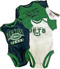 (3) NFL New York Jets Team 1 Piece Size 12 Mo. Green/Blue/White 100% Cotton