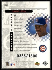 1999 Upper Deck Black Diamond #M16 Sammy Sosa Mystery Numbers #/1600