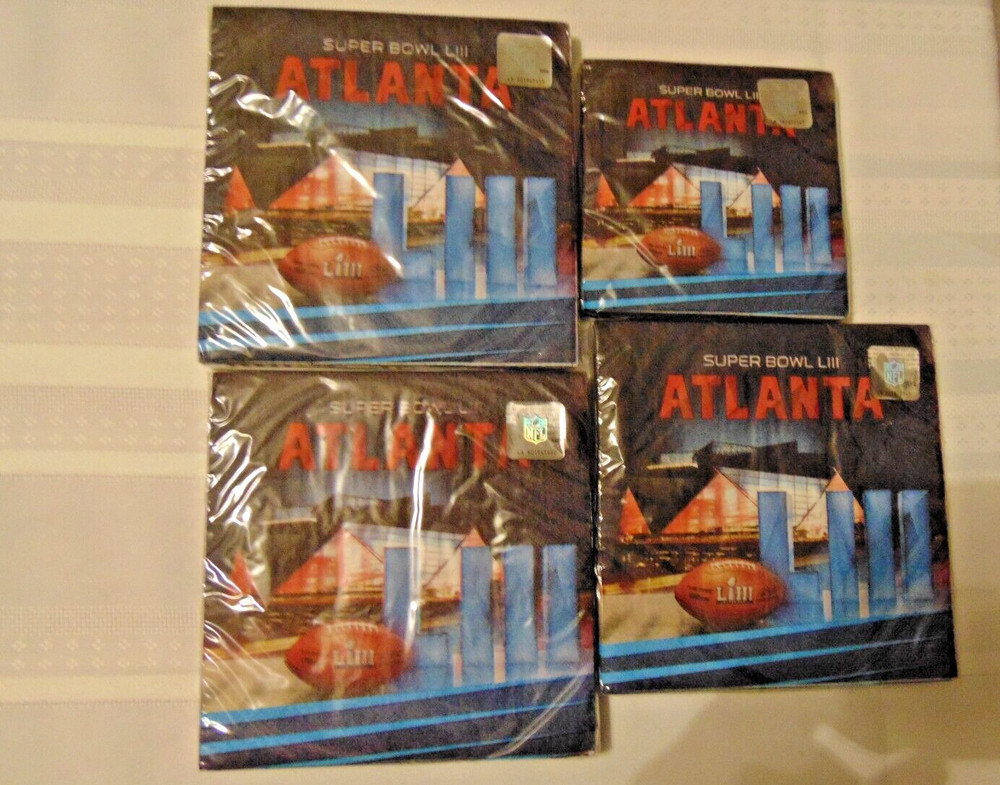Super Bowl Napkins,Lot Of 4 Super Bowl LIII Atlanta Napkins 5×5 6.5×6.5 New