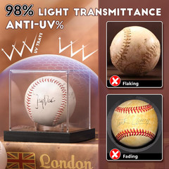 Baseball Display Case, Clear Cube Baseball Holder with Wooden Base, Autograph Ba