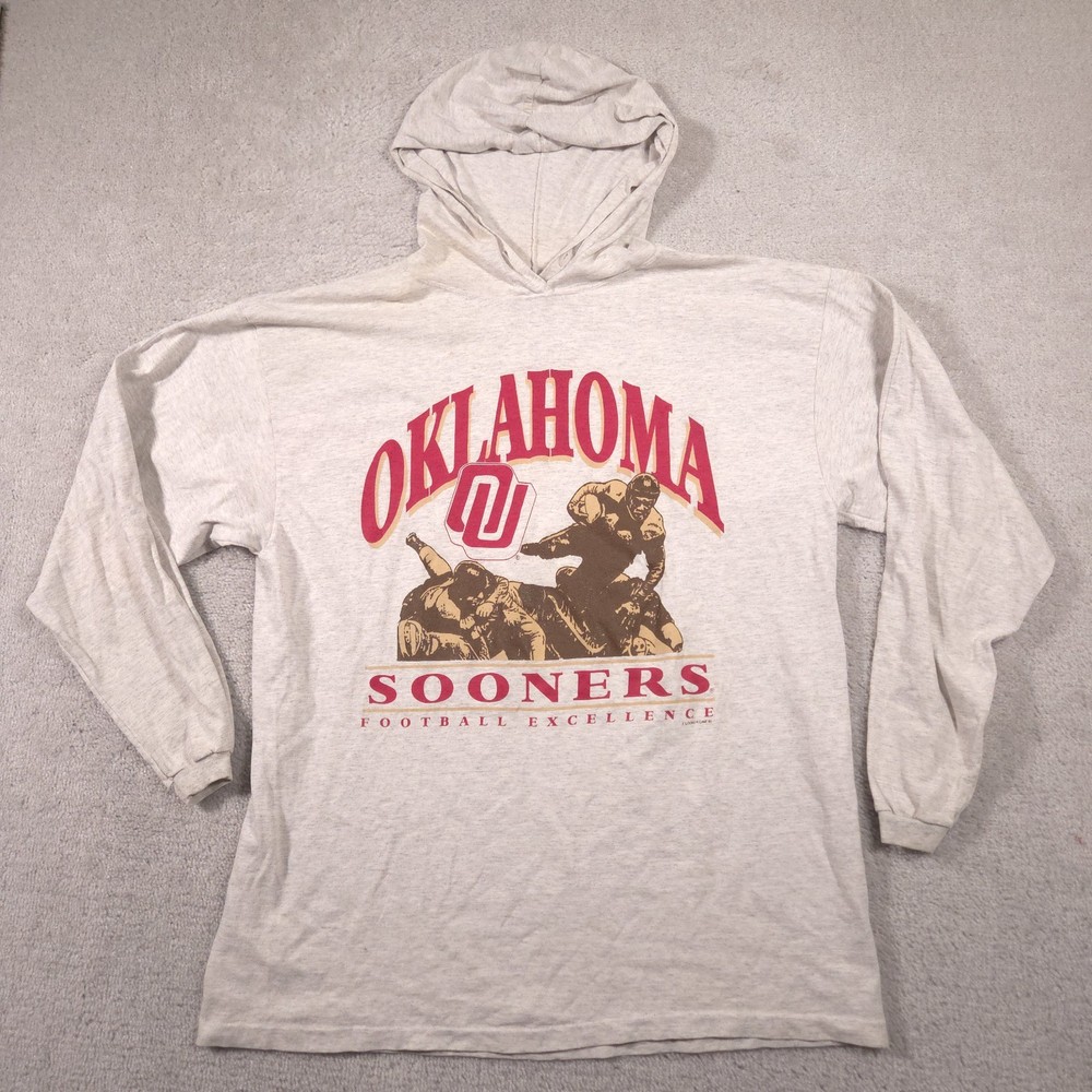 Vintage Oklahoma Sooners Shirt Large USA Long Sleeve Hooded NCAA OU Locker Line