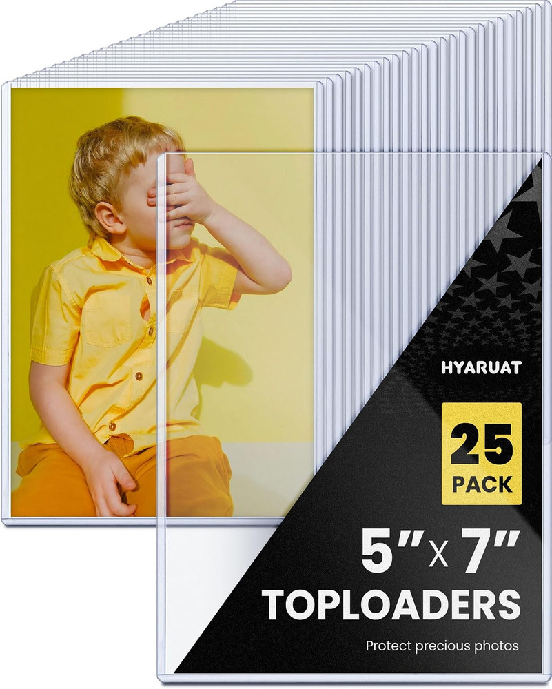 25 Pack 5X7 Toploaders, Rigid PVC Hard Plastic Photo Sleeves, 39PT Clear Top