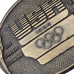 USA 1984 Olympic Belt Buckle Los Angeles Sarajevo LA Torch Rings Sports Athletes