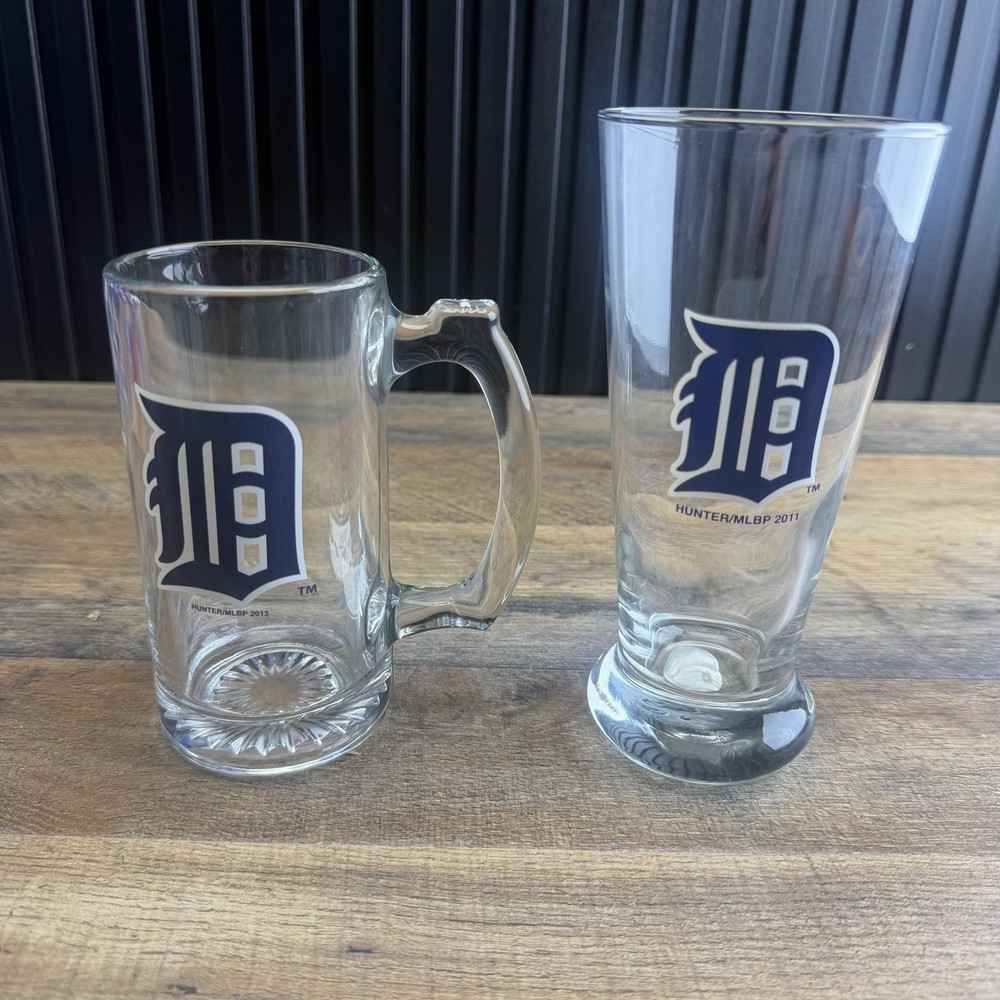 MLB Detroit Tigers Clear Glass Logo 13 oz. Beer Mug and 16.5 oz. Pilsner Set