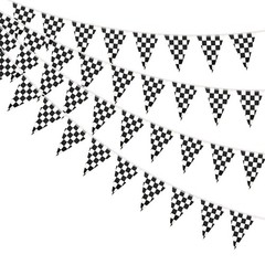 AhfuLife 60 Pcs Checkered Pennant Flag 5.51×8.26 in-60 Pcs, Black and White