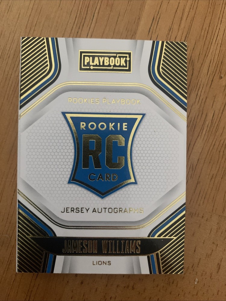 2022 Panini Playbook Rookie Jersey Gold /99 Jameson Williams #208 Authentic Auto