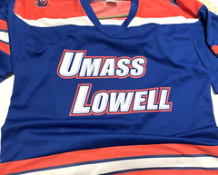 UMass Lowell River Hawks Men Blue Orange White Hockey Jersey L All Sports Heroes