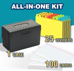 Compact 3×5 Index Card Box with 100 Cards & 25 Dividers in Sophisticated Black