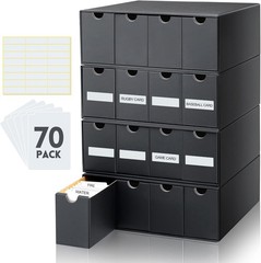 Trading Card Storage Box with 70 Dividers – Stackable Organizer in Black