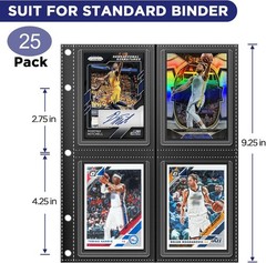 Top Loader Sleeves 4-Pocket Trading Card Storage Refill Binder Pages – 25 Pack