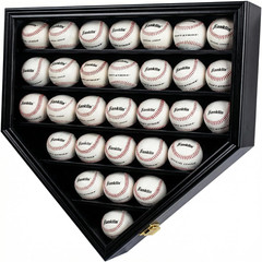 Baseball Display Case Frame Shadow Box Wall Cabinet Holder to Hold 30 Balls, wit