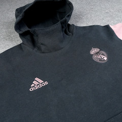Real Madrid Sweatshirt Mens Large Soccer Travel Top Hoodie Black Pink Adidas FC