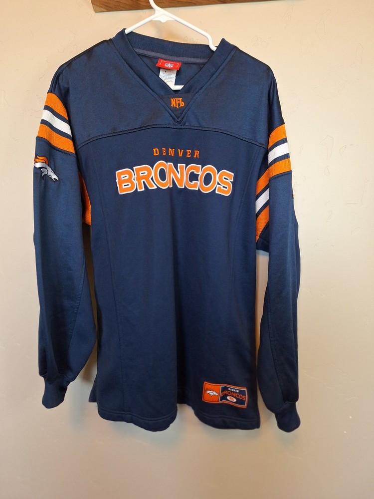 Vintage Denver Broncos Embroidered Patchwork Blue and Orange Thick Longs sleeve