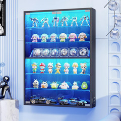 Trading Card Display Case Wall Mount LED Glass Shelves Motion Sensor Cabinet