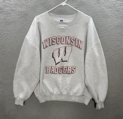 Vintage Wisconsin Badgers Sweatshirt Adult 2XL Gray Crewneck Made In USA 90s