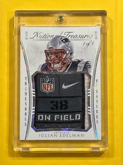 JULIAN EDELMAN 2015 National Treasures NFL Shield Nike Swoosh Tag Patch # 1/1