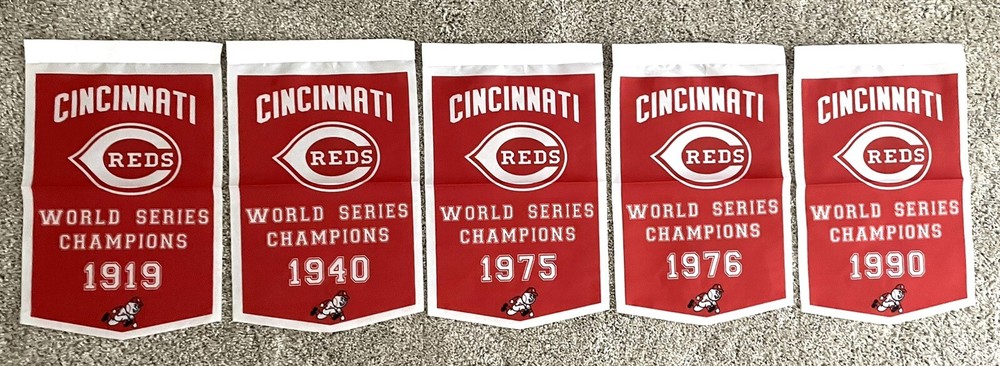 Cincinnati Reds MLB World Series Champions 5 Banners/Flags 18.5″ x 11.5″ Set