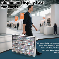Silver Large 34″X22″ Aluminum Show Card Display Case, Lockable Trading Card Disp