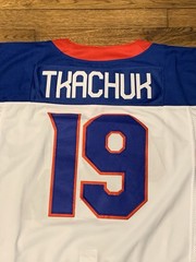 Men’s Matthew Tkachuk #19 Team USA Winter Olympic Hockey Jersey Blue And White
