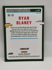 Ryan Blaney 2024 Donruss Racing #61 Optic Black Velocity Prizm Card 08/39 NASCAR