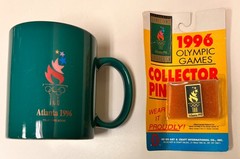 Vintage 1996 Atlanta Summer Olympics Green 10 Oz. Coffee/ Tea Mug and Pin