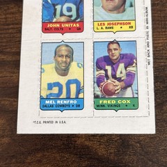 1969 Topps 4 in 1 Unitas,Josephson,Renfro,Cox