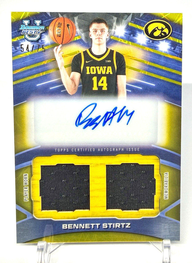 2025-26 Bowman Best U Bennett Stirtz Prospect Dual Relic Auto Yellow Laser /75