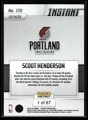 2023-24 Panini Instant NBA Scoot Henderson ROOKIE CARD 1/87 SP Blazers #170 RC