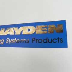 VINTAGE HAYDEN COOLING SYSTEMS BLUE AND CHROME STICKER NEW 10-1/2″ X 3″